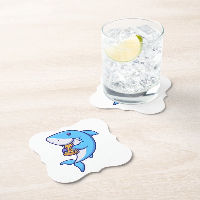 Cute Shark Eating Pizza Underlägg Papper (Insitu)
