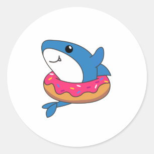 Cute Shark Funny Animals in Donut Shark Runt Klistermärke