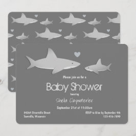 Cute Shark Grått Baby Shower Inbjudningar