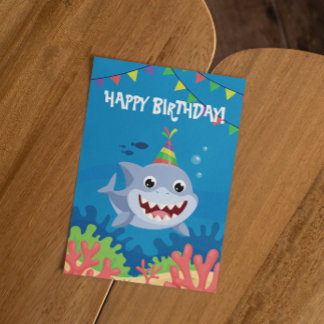 Cute Shark Grattis på födelsedagen under vatten Inbjudningar