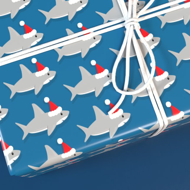 Cute Shark i jultomten Helgdag Presentpapper (Add the fun of sharks to your Christmas.)