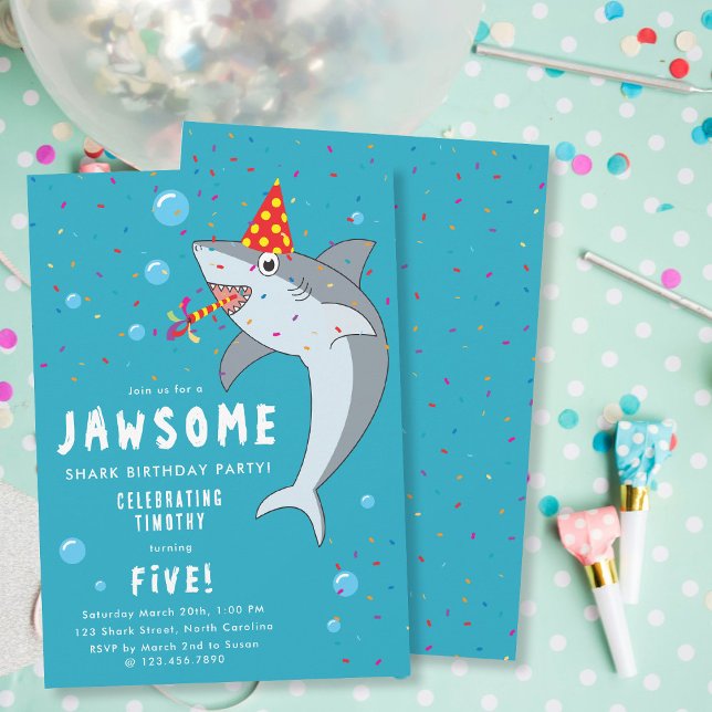 Cute Shark i Ocean Barns födelsedag Party Inbjudningar (Cute Shark in Ocean Kids Birthday Party Invitation)