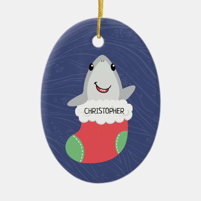 Cute Shark jul Ceramic Ornamic Julgransprydnad Keramik (Framsidan)