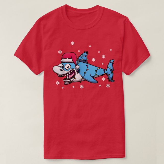 Cute Shark Julafton Ljus Santa Shark jul T Shirt (Design framsida)