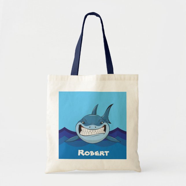 Cute shark lägg till namn Tote Bag Tygkasse (Framsidan)