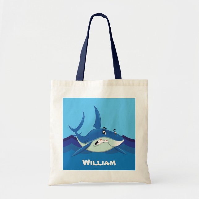 Cute shark lägg till namn Tote Bag Tygkasse (Framsidan)