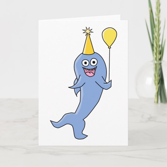 Cute Shark med Birthday Balloon. Kort (Framsida)