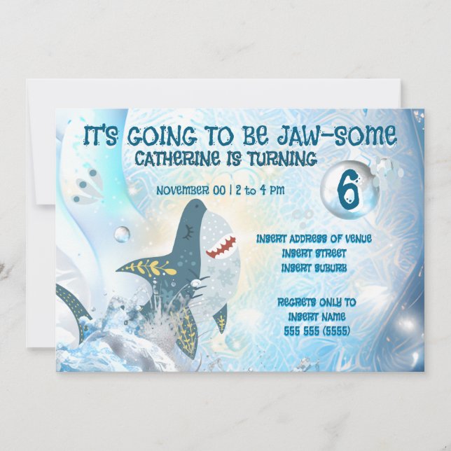 Cute Shark Ocean Kids Birthday Invitation Inbjudningar (Framsida)