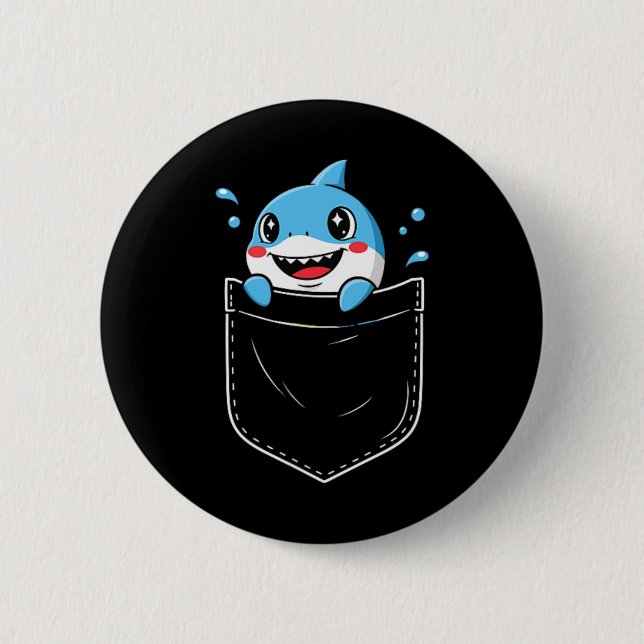 Cute Shark Pocket Meme Funny Knapp (Framsida)