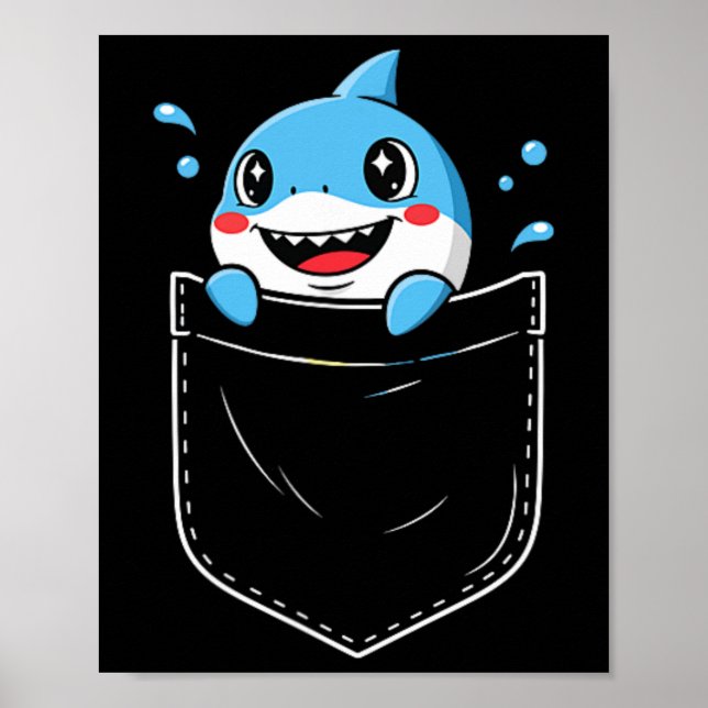 Cute Shark Pocket Meme Funny Poster (Framsidan)