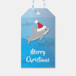 Cute Shark Santa Hat God jul Presentetikett