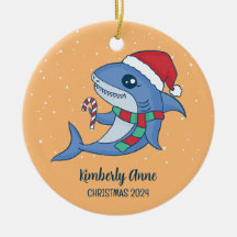 Cute Shark Santa Snowy Winter Helgdag