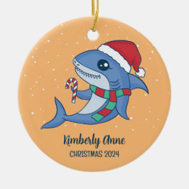 Cute Shark Santa Snowy Winter Helgdag Julgransprydnad Keramik