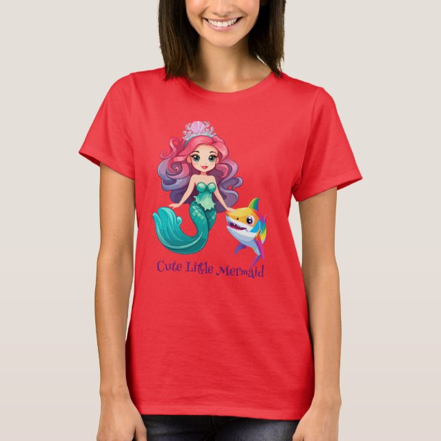 Cute Shark sjöjungfru prinsessan regnbåge, färgade T Shirt (Framsida)