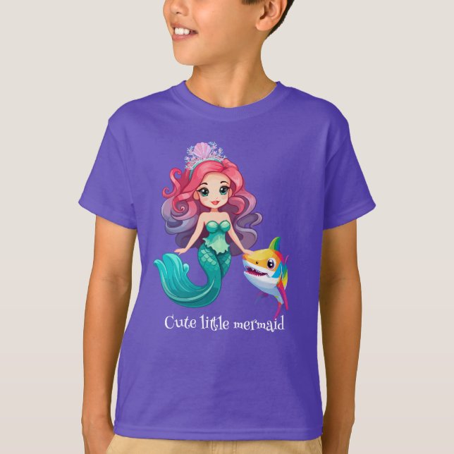 Cute Shark sjöjungfru prinsessan regnbåge, färgade T Shirt (Framsida)