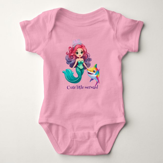 Cute Shark sjöjungfru prinsessan regnbåge, färgade T Shirt (Framsida)