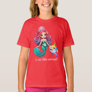 Cute Shark sjöjungfru prinsessan regnbåge, färgade T Shirt