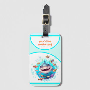 Cute Shark Summer Vacation Personlig Boy Bagagebricka