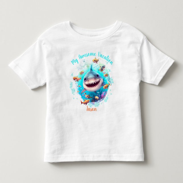 Cute Shark Summer Vacation Personlig Boy T Shirt (Framsida)