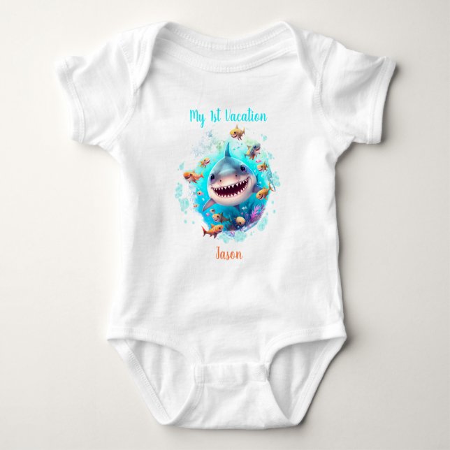 Cute Shark Summer Vacation Personlig Boy T Shirt (Framsida)