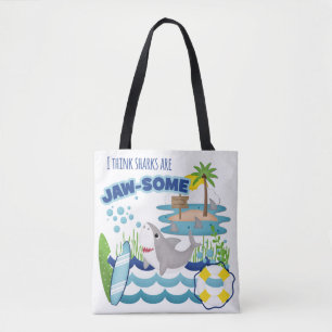 Cute Shark Surfboard Island Beach Tygkasse
