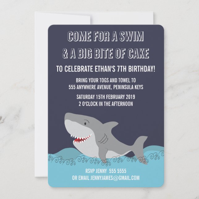 Cute Shark Theme Bassäng Party Boys födelsedag Inb Inbjudningar (Framsida)