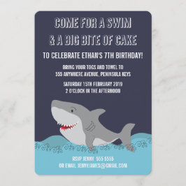 Cute Shark Theme Bassäng Party Boys födelsedag Inb Inbjudningar