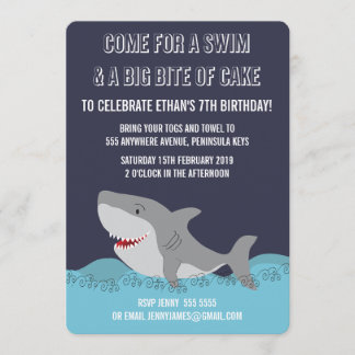 Cute Shark Theme Bassäng Party Boys födelsedag Inb Inbjudningar