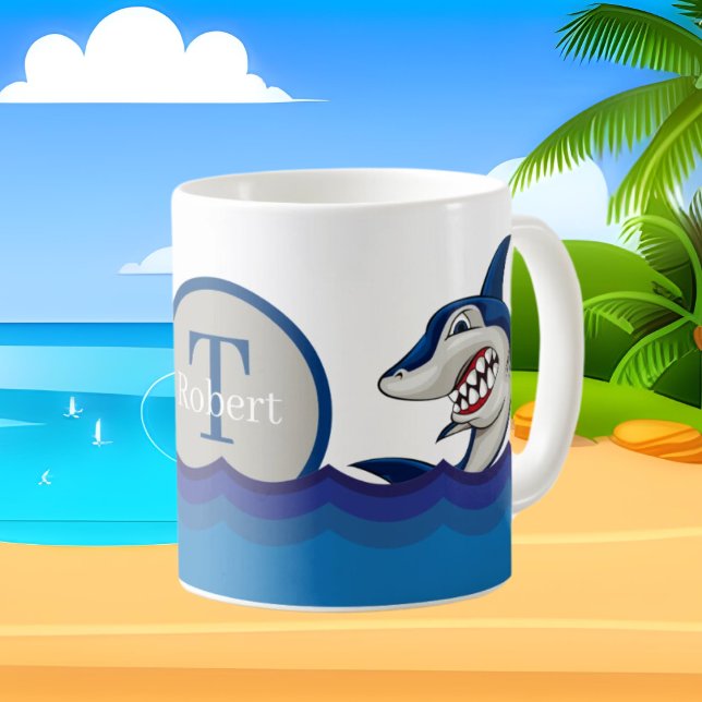 Cute shark tillsätt monogram kaffemugg (Skapare uppladdad)