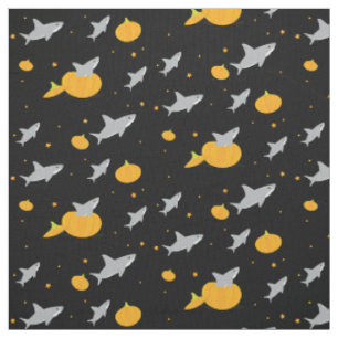 Cute Sharks Grått Black Orange Pumpkins Halloween Tyg