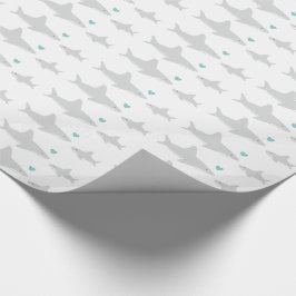 Cute Sharks Heart Grönt White Baby Shower Presentpapper