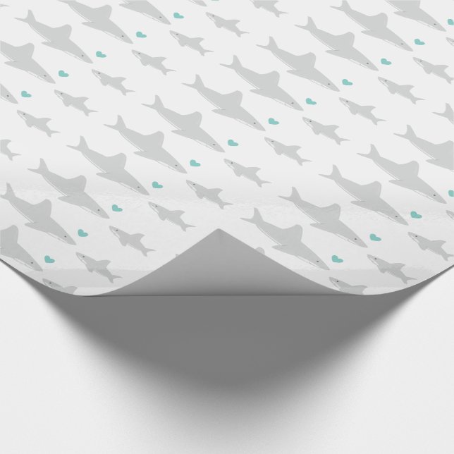 Cute Sharks Heart Grönt White Baby Shower Presentpapper (Hörn)
