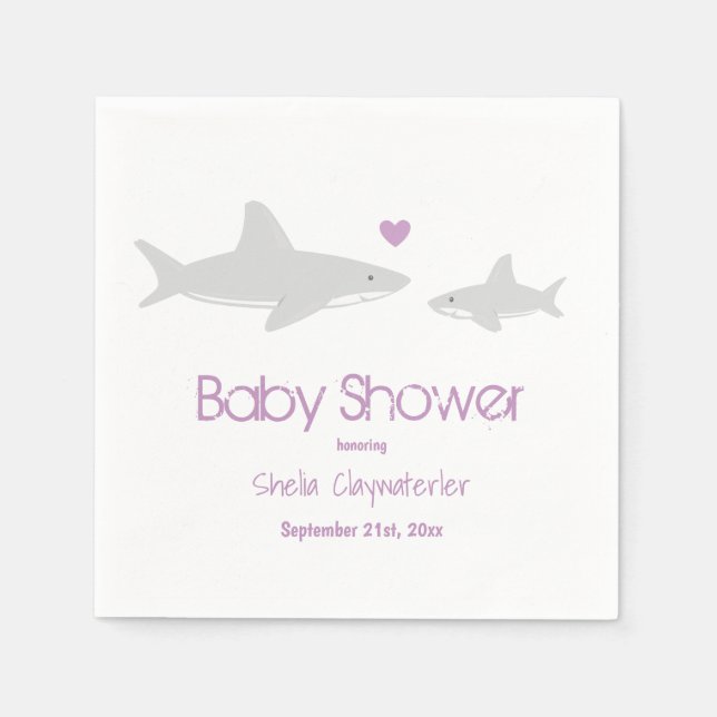 Cute Sharks Heart Lila Baby Shower Pappersservett (Framsidan)