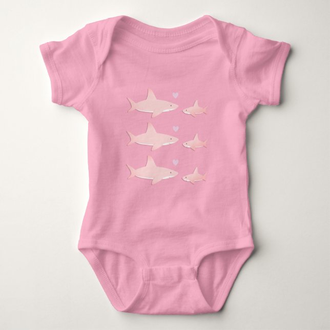 Cute Sharks Rosa | Baby Bodykostym T Shirt (Framsida)