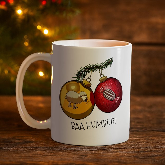 Cute Sheep Baa Humbug! Christmas Scrooge Cartoon Kaffemugg (Skapare uppladdad)