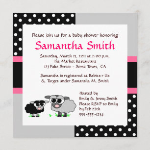 Cute Sheep Baby Shower Inbjudan Rosa Black Grått