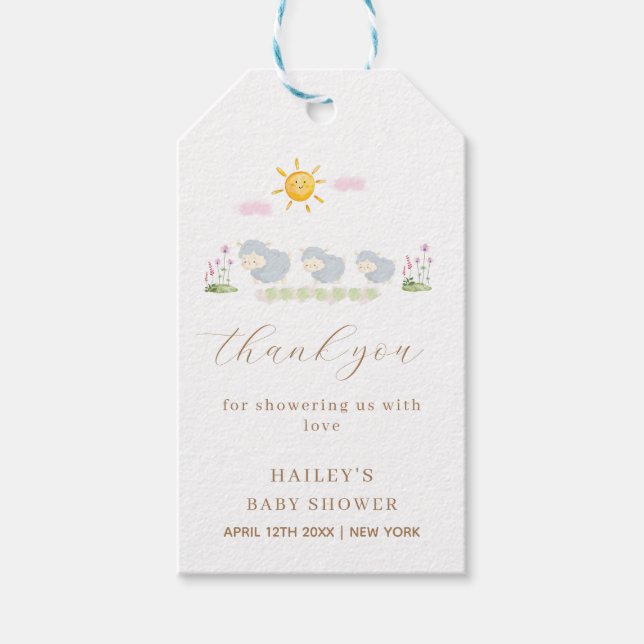 Cute Sheep Blommigt Garden Baby Shower Tack Presentetikett (Framsidan)