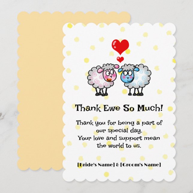 Cute Sheep Bröllop Tack Kort (Fram/baksida)