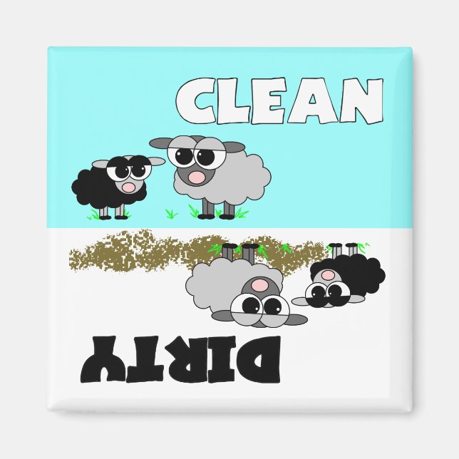 Cute Sheep Clean / Dirty Dishwasher Magnet (Framsidan)