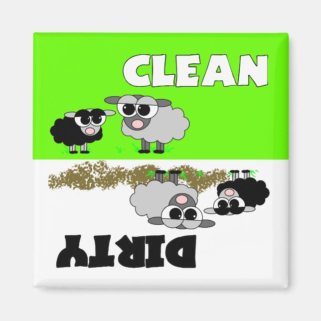 Cute Sheep Clean / Dirty Dishwasher Magnet (Framsidan)