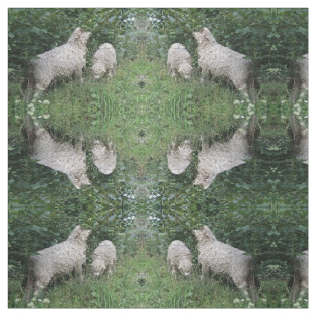 Cute Sheep Eating Lövs Patternated Animal Fabric Tyg (Provkarta)
