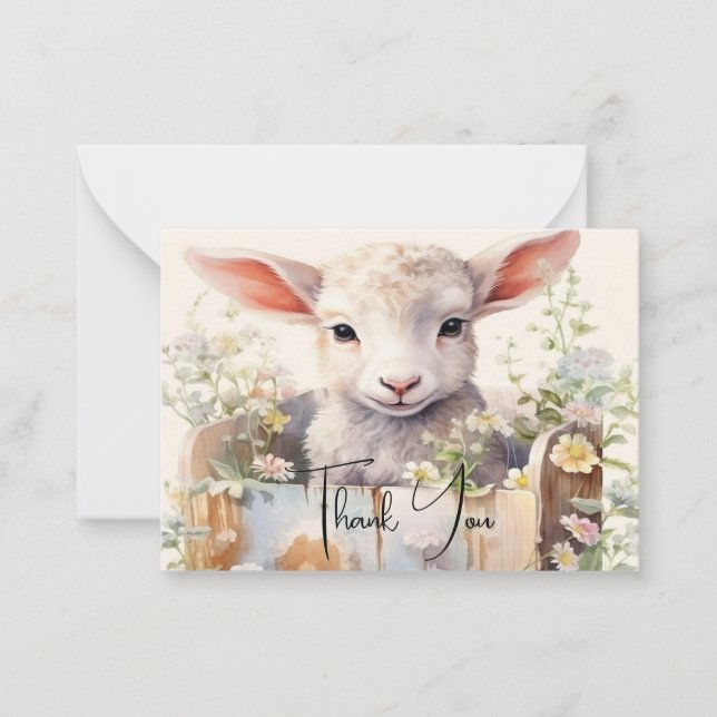 Cute Sheep i en låda Tack Anteckningskort (Framsida)