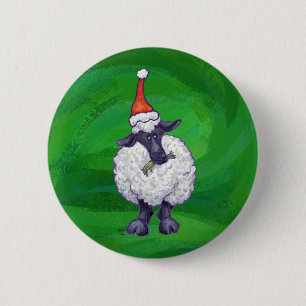 Cute Sheep i Santa Hat på Grönt Knapp