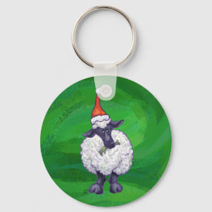 Cute Sheep i Santa Hat på Grönt Nyckelring