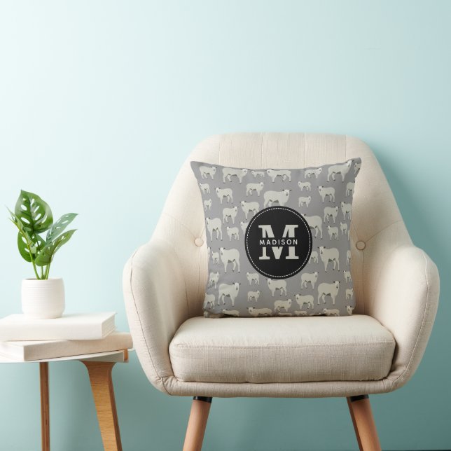Cute Sheep & Lamb Farm Animal Mönster Monogram Bab Kudde (Stol)