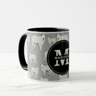 Cute Sheep & Lamb Farm Animal Mönster Monogram Mugg