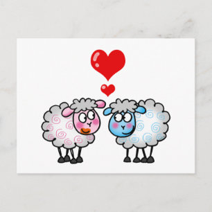 Cute Sheep lite med hjärter - Kärlek-kort Vykort