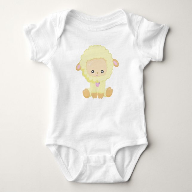 Cute Sheep, Little Sheep, Baby Sheep, Gult Sheep T Shirt (Framsida)