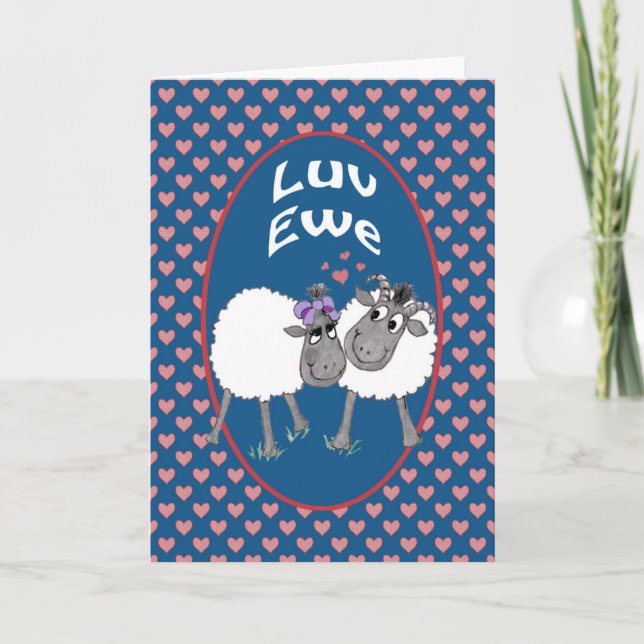Cute Sheep, Luv Ewe Romantic Greeting Card Kort (Framsida)