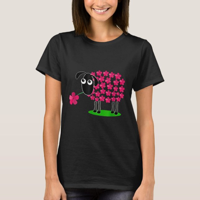 Cute Sheep med blommor för flickor, kvinnor, grupp T Shirt (Framsida)